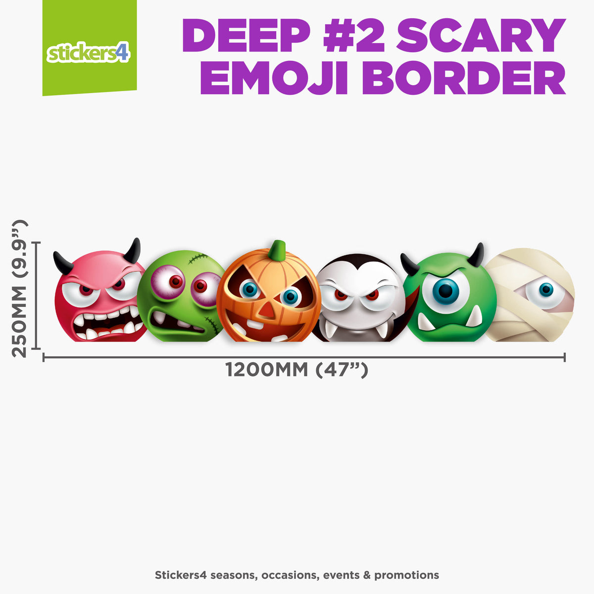 Stickers4 deep #2 scary emoji border with Halloween-themed emojis on a white background