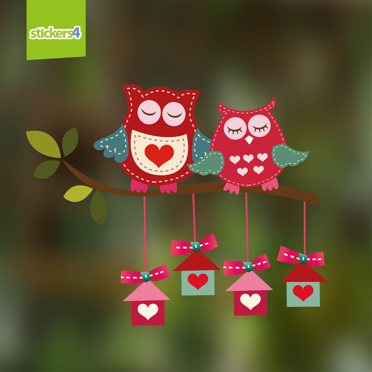 Love Owls on Branch (Right) Window Cling Valentine&#39;s Day Display