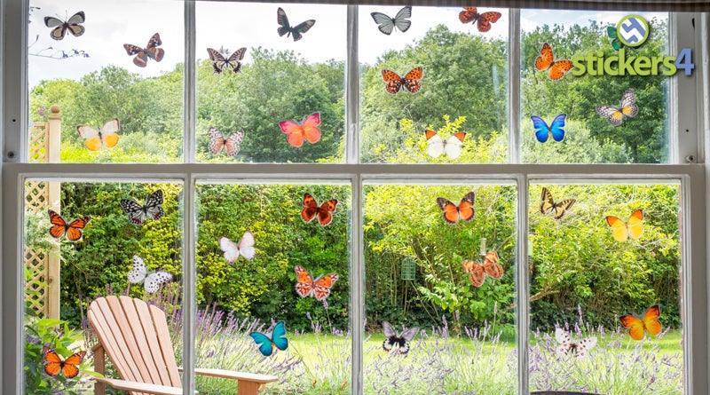 32 Photorealistic Butterfly Cling Window Stickers - Medium Size Decorative Bird Strike Prevention