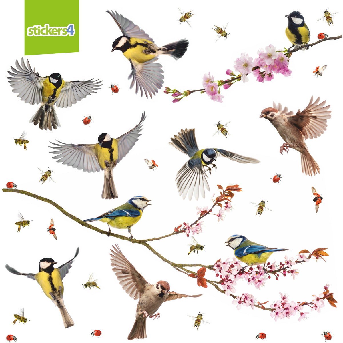 Birds &amp; Bees with Blossom Branches (Large Set) Decorative Bird Strike Prevention