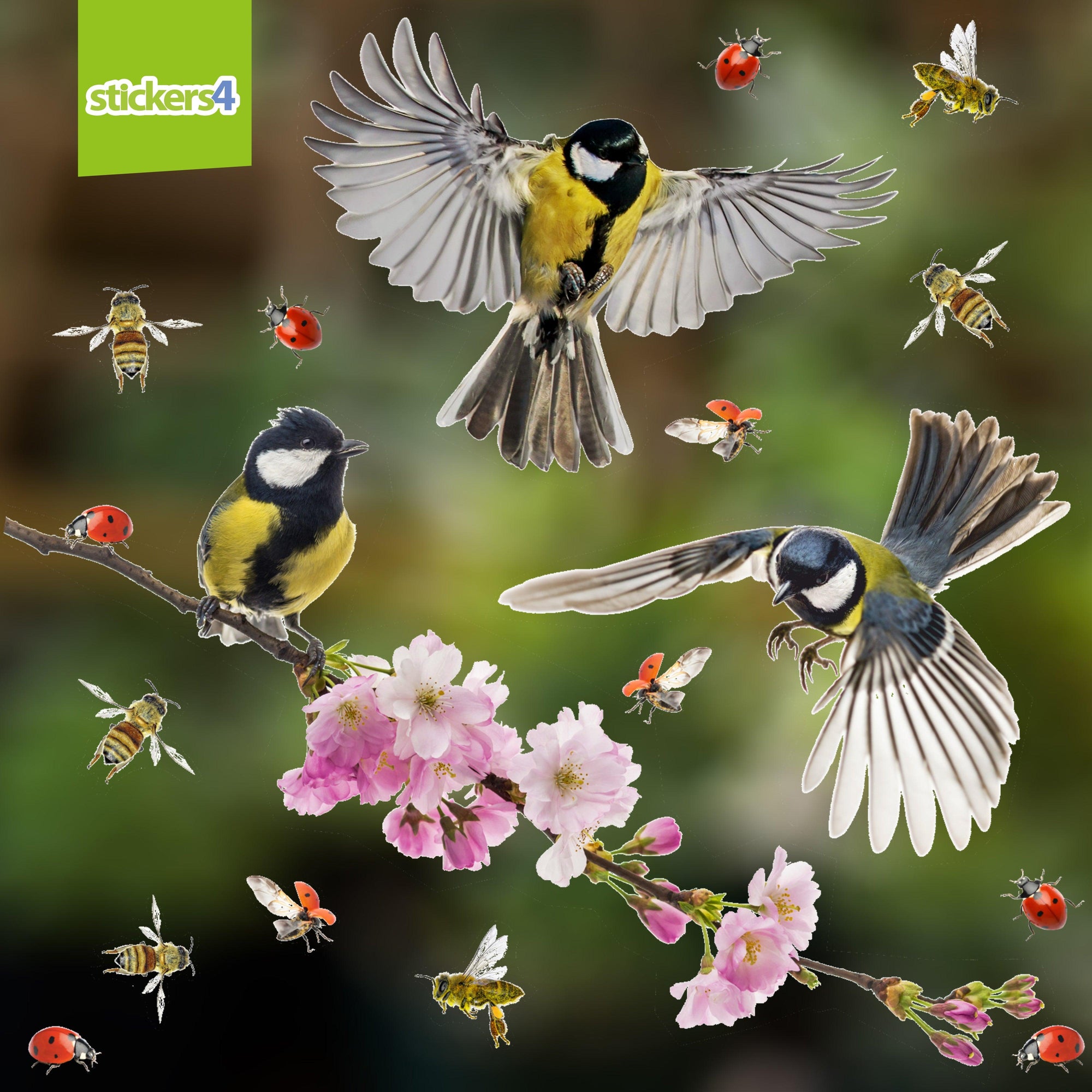 Birds & Bees with Blossom Branch (Small Set) Decorative Bird Strike Prevention