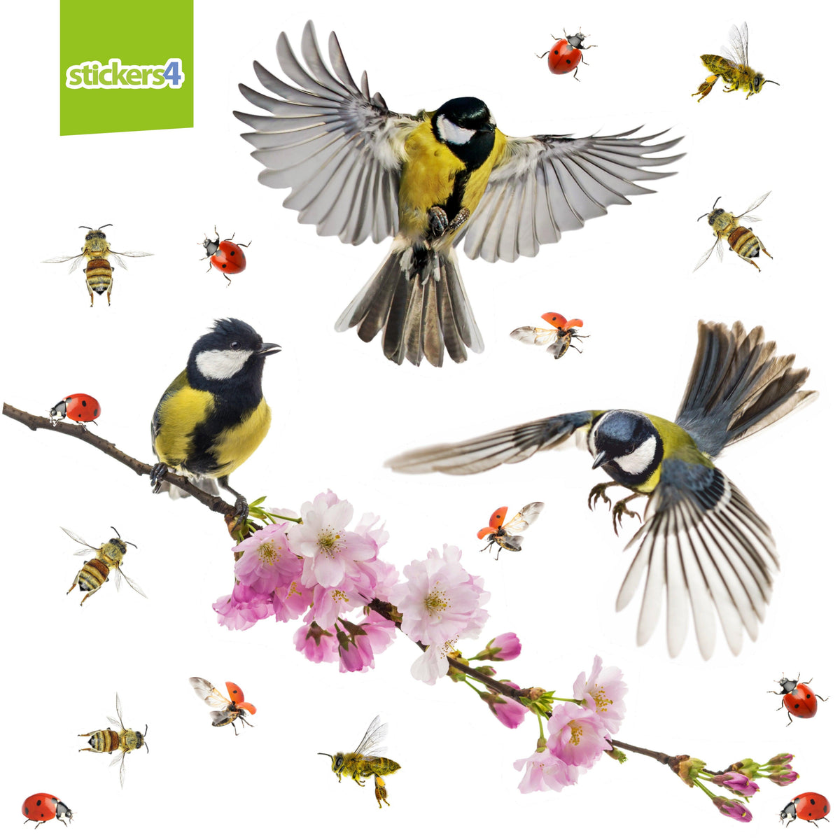 Birds &amp; Bees with Blossom Branch (Small Set) Decorative Bird Strike Prevention