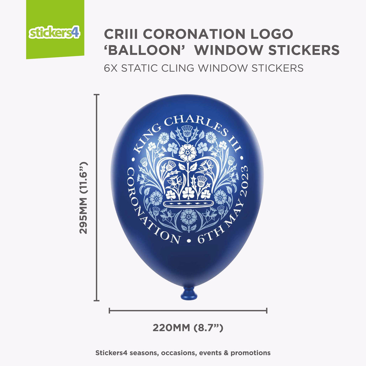 CRIII Coronation - Official Logo &#39;Balloon&#39; Effect Window Clings - LARGE Balloons Retail Window Display