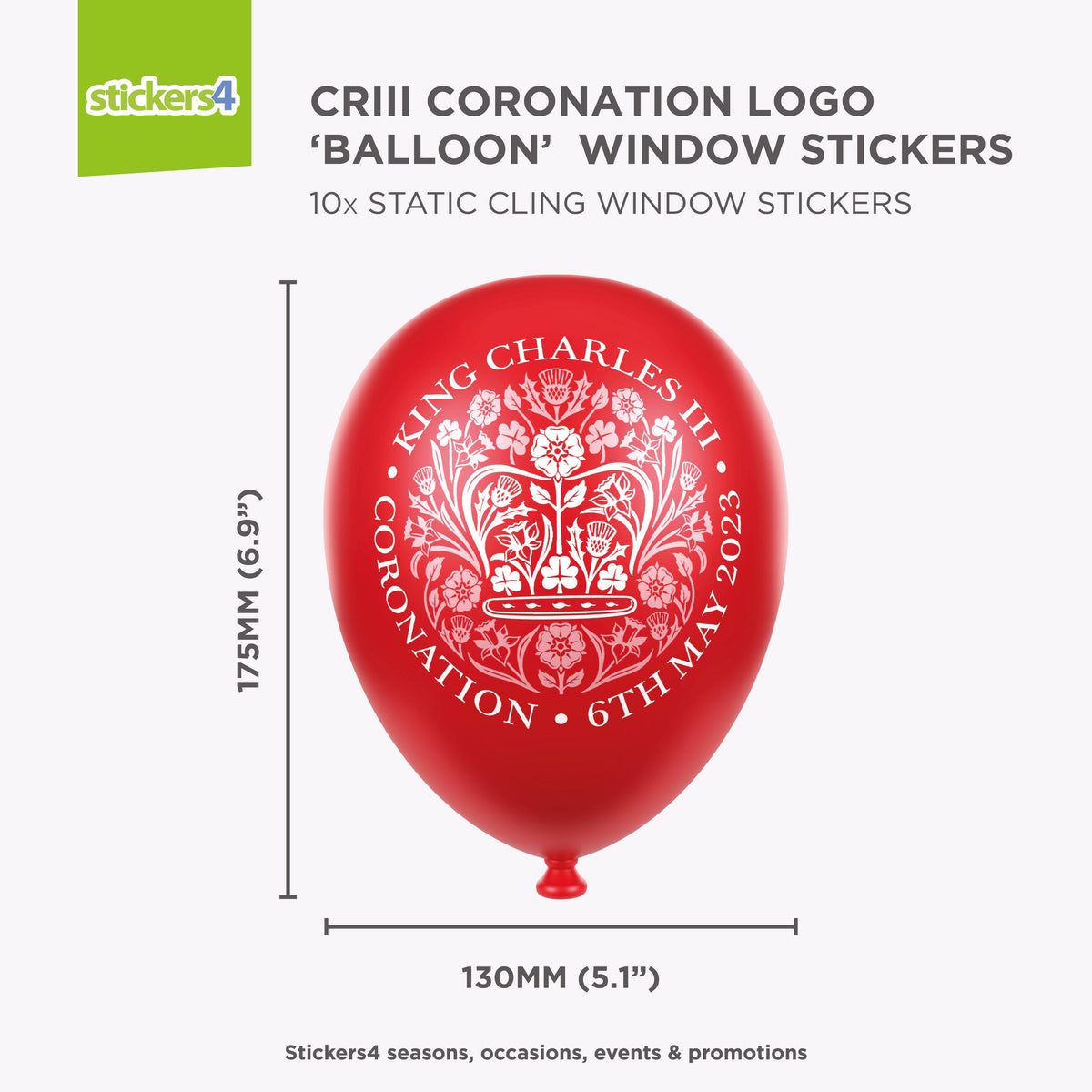 CRIII Coronation - Official Logo &#39;Balloon&#39; Effect Window Clings - SMALL Balloons Retail Window Display