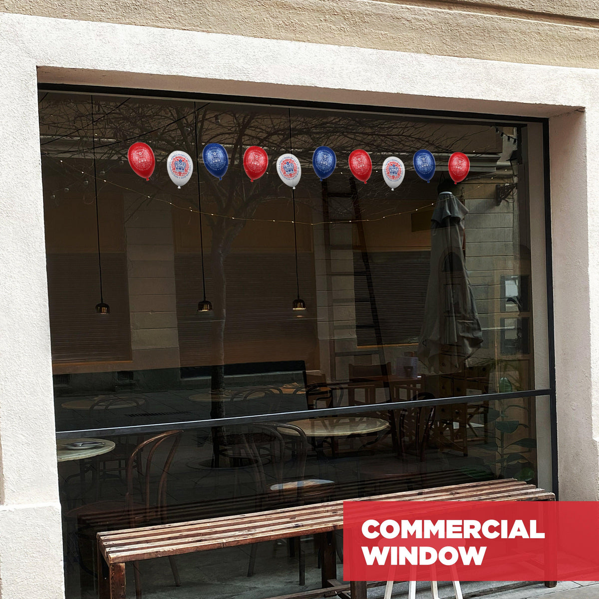CRIII Coronation - Official Logo &#39;Balloon&#39; Effect Window Clings - SMALL Balloons Retail Window Display