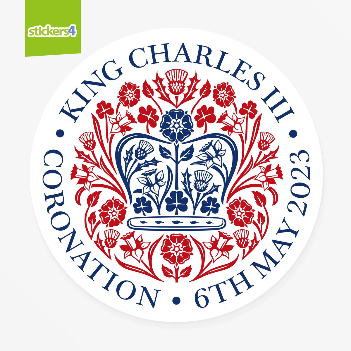 King Charles III Coronation Window Sticker Decoration - Official Logo Emblem Roundel Red/Blue 