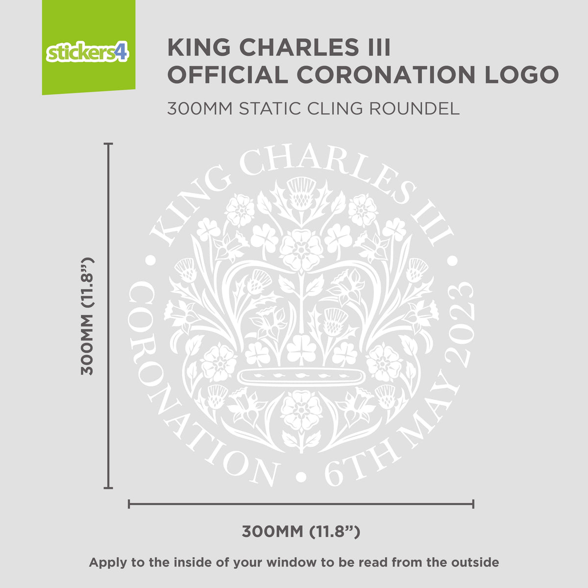 King Charles III Coronation Window Sticker Decoration - Official Logo Emblem Roundel White 