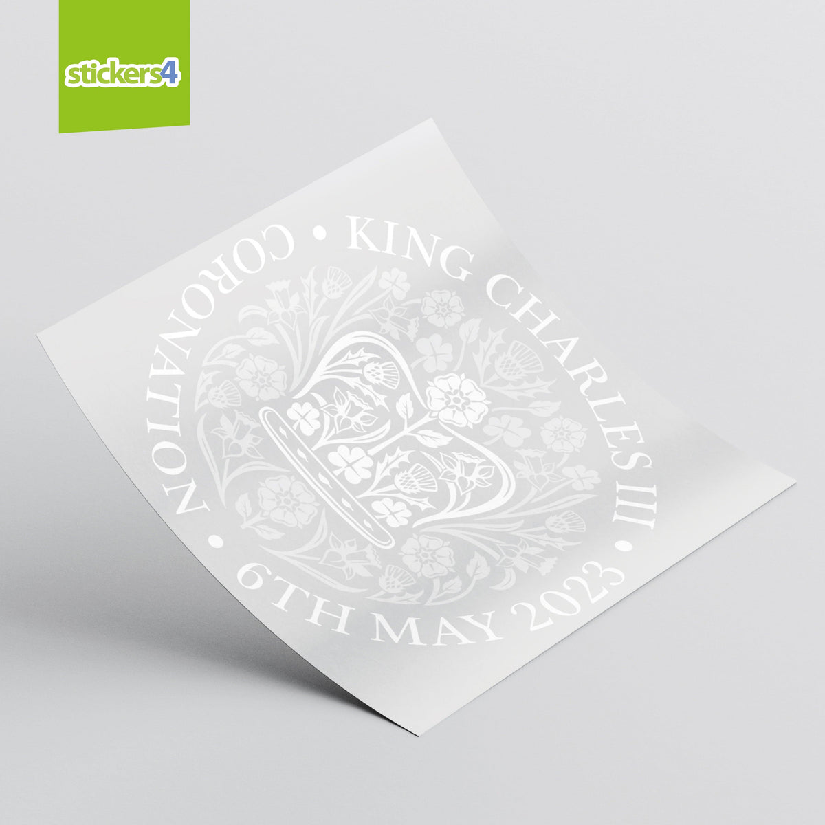 King Charles III Coronation Window Sticker Decoration - Official Logo Emblem Roundel White 