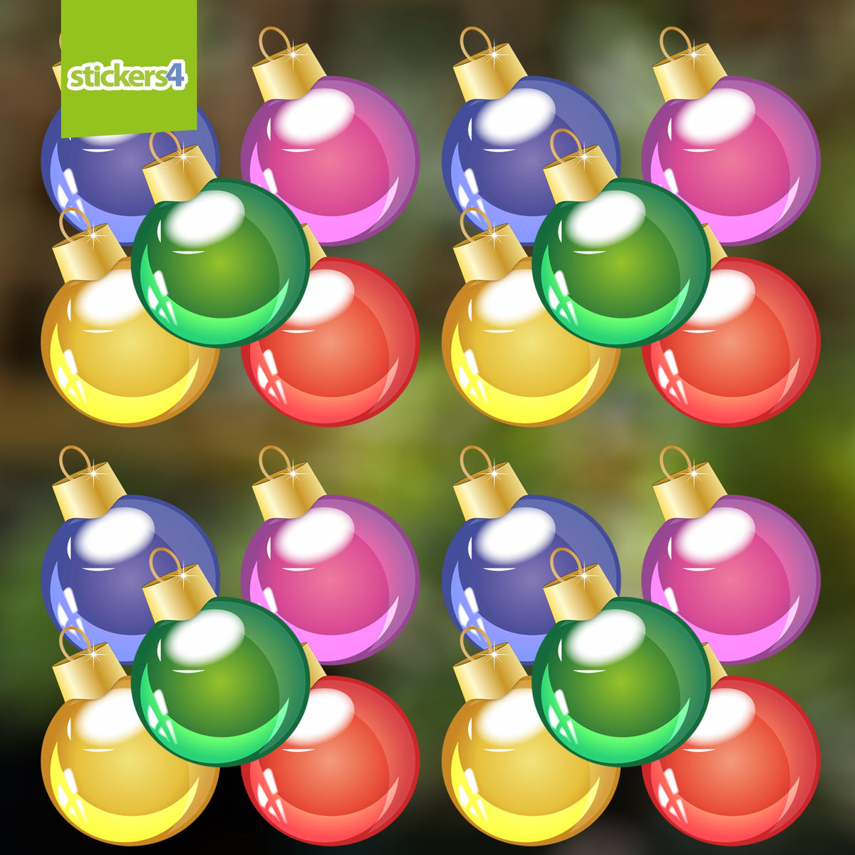 Set of 20x Multicolour Bauble Window Stickers Christmas Window Display