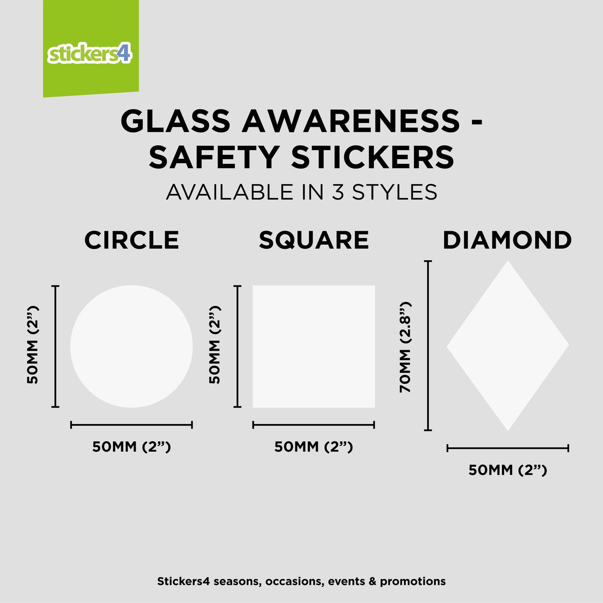 60x Square Glass Awareness Window Stickers - Glass Safety Window Stickers Window Safety Stickers