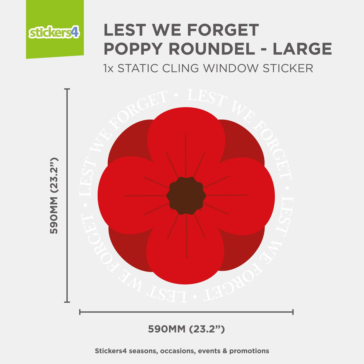 Lest We Forget Poppy Roundel - Remembrance Day Window Sticker Remembrance Window Display