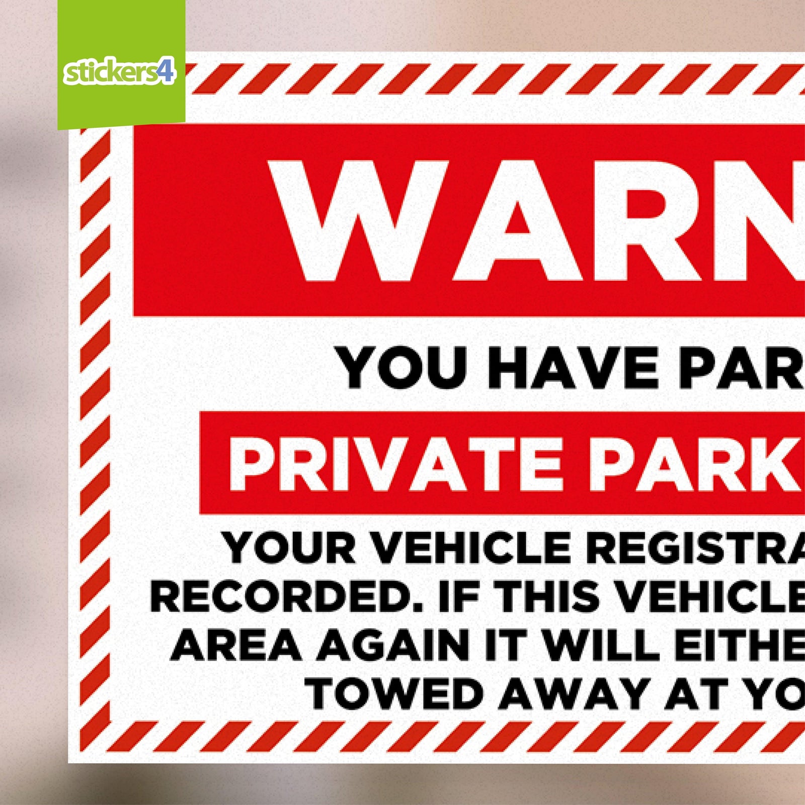 Warning Sticker - Private Parking Area Your Business