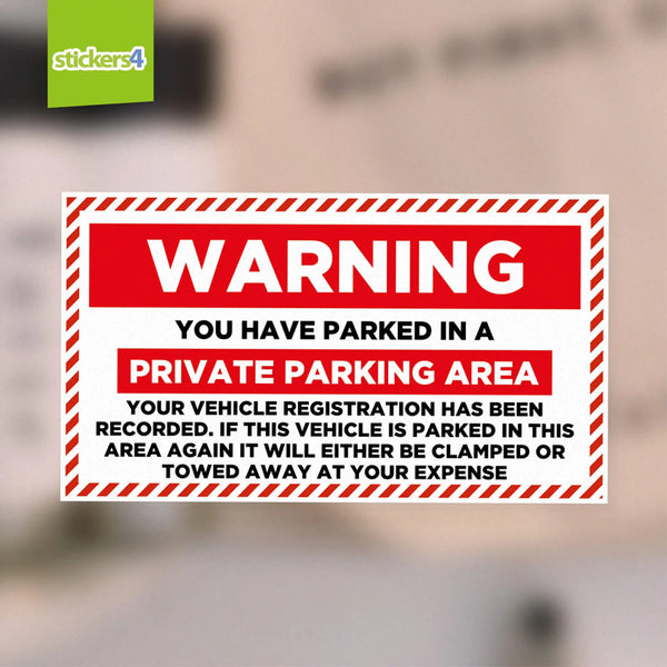 Warning Sticker - Private Parking Area Your Business