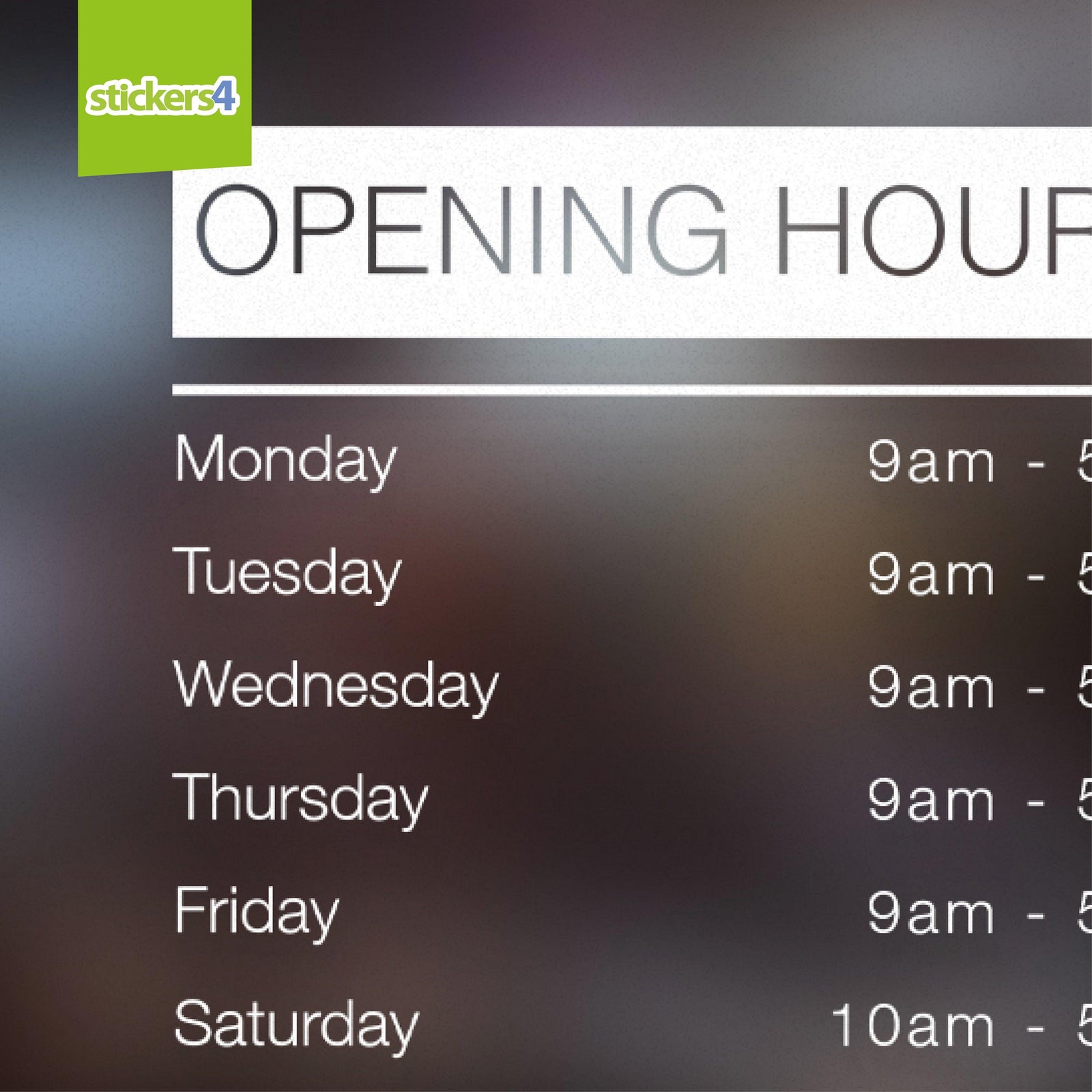 Custom Opening Times Window Sticker x 2 Design #1 Your Business