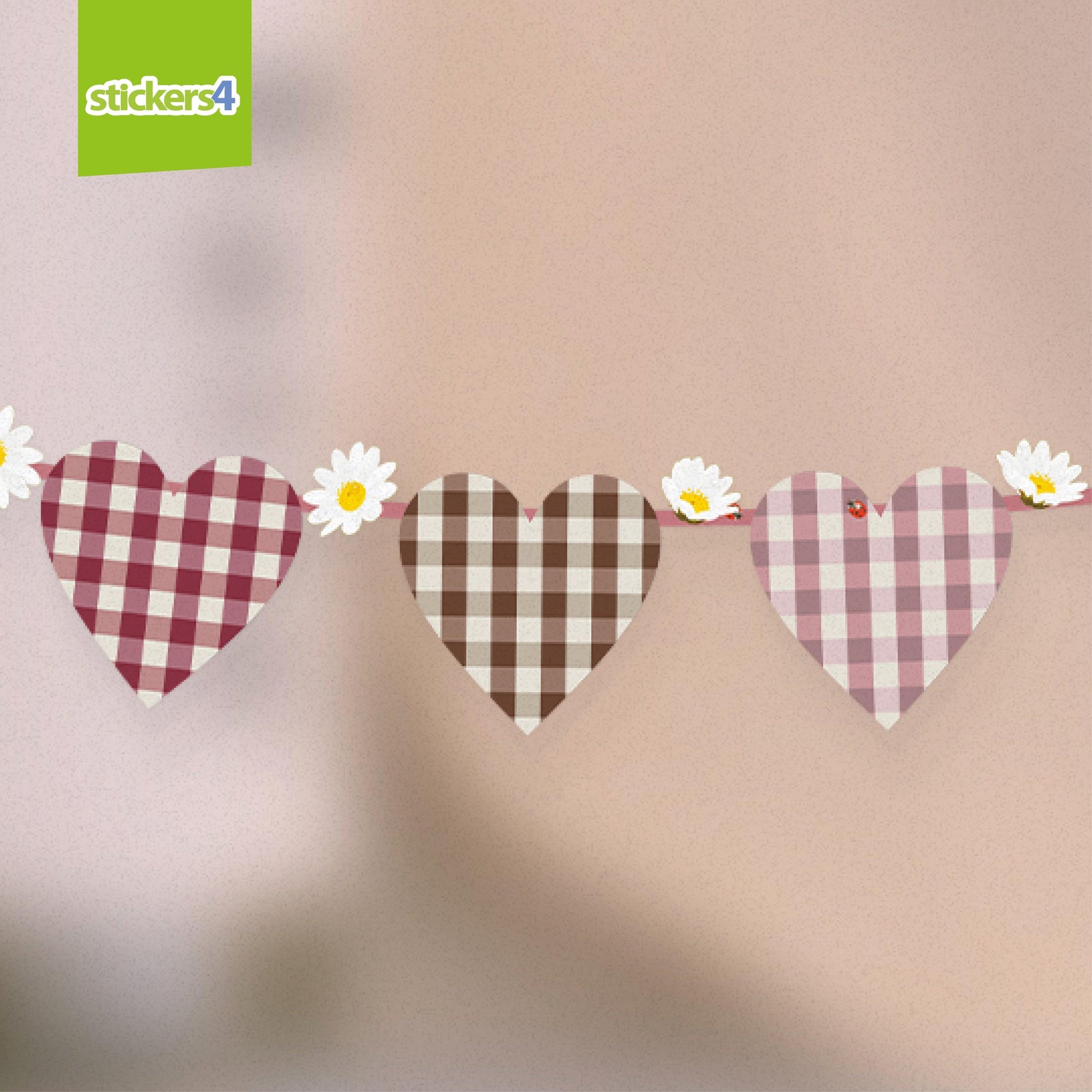 Gingham Hearts Bunting Effect Sticker Seasonal Window Display