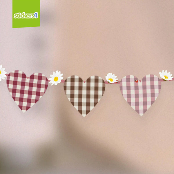 Gingham Hearts Bunting Effect Sticker Seasonal Window Display