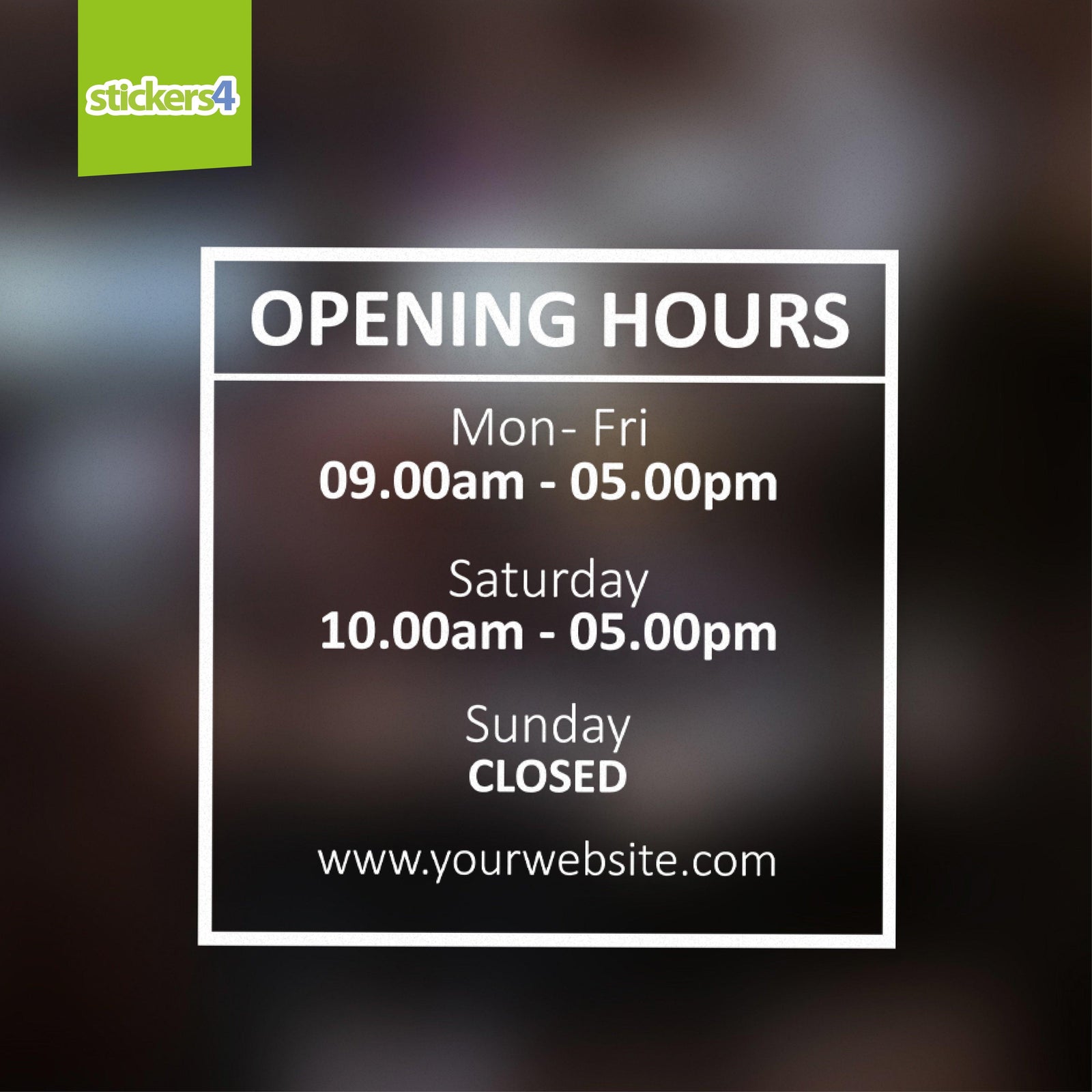 Custom Opening Times Window Sticker x 2 Design #2 Your Business