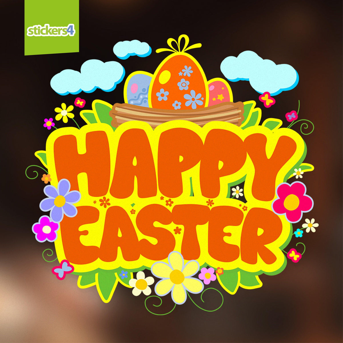 Small Happy Easter Cloud Window Cling Easter