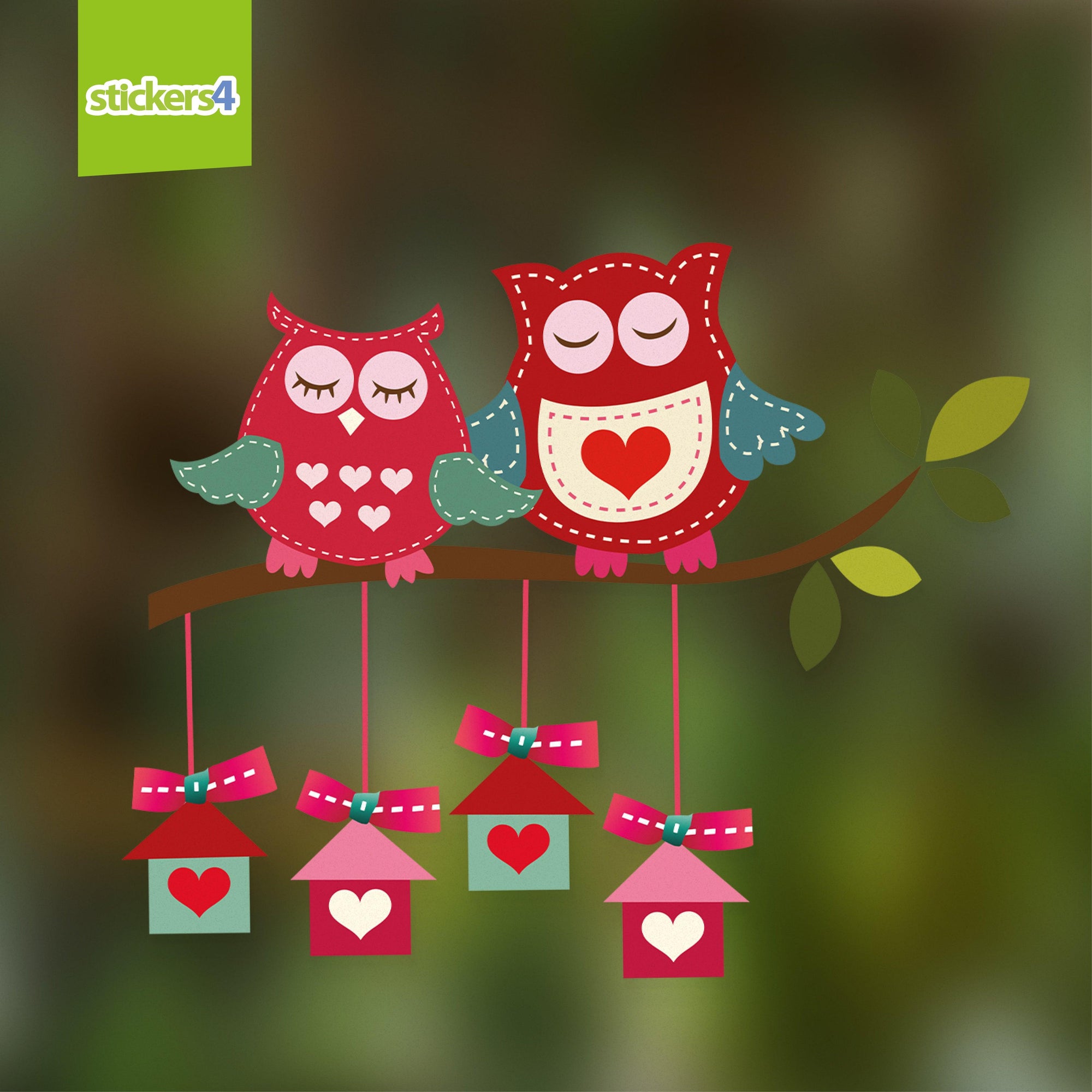 Love Owls on Branch (Left) Window Cling Valentine's Day Display