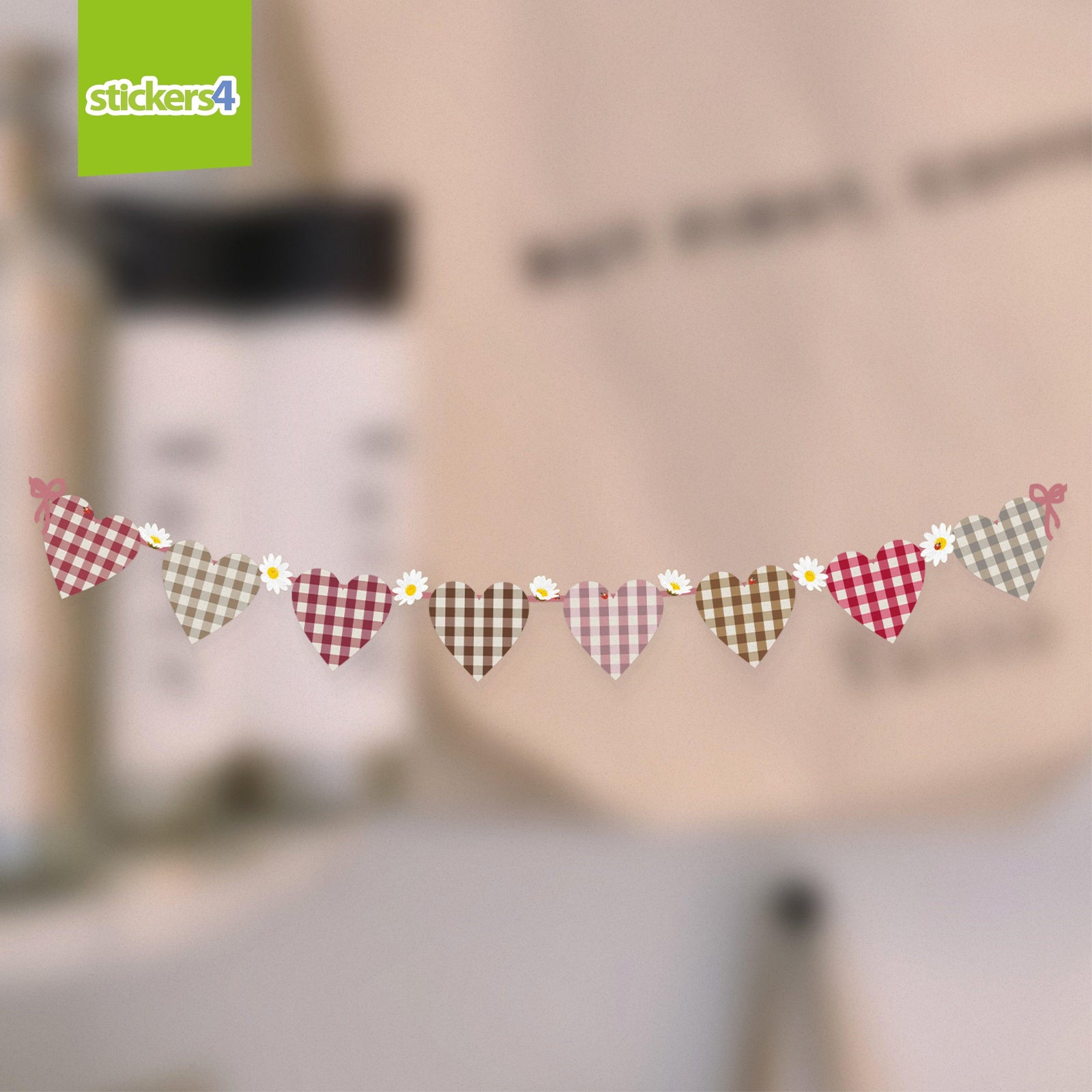 Gingham Hearts Bunting Effect Sticker Seasonal Window Display