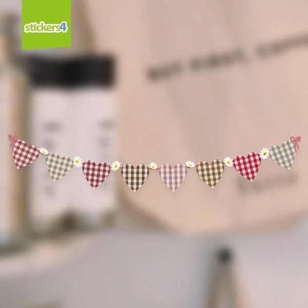 Gingham Hearts Bunting Effect Sticker Seasonal Window Display