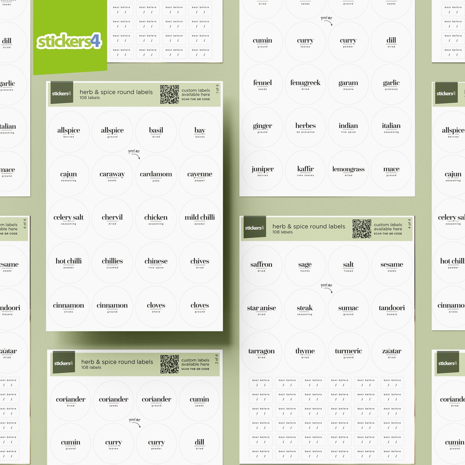 72 Round Herb & Spice Pantry Labels - with 36 Bonus Best Before Labels Home Organisation
