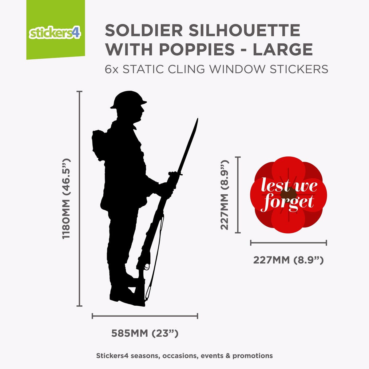 Soldier Silhouette with Poppies - Remembrance Day Window Decoration Remembrance Window Display