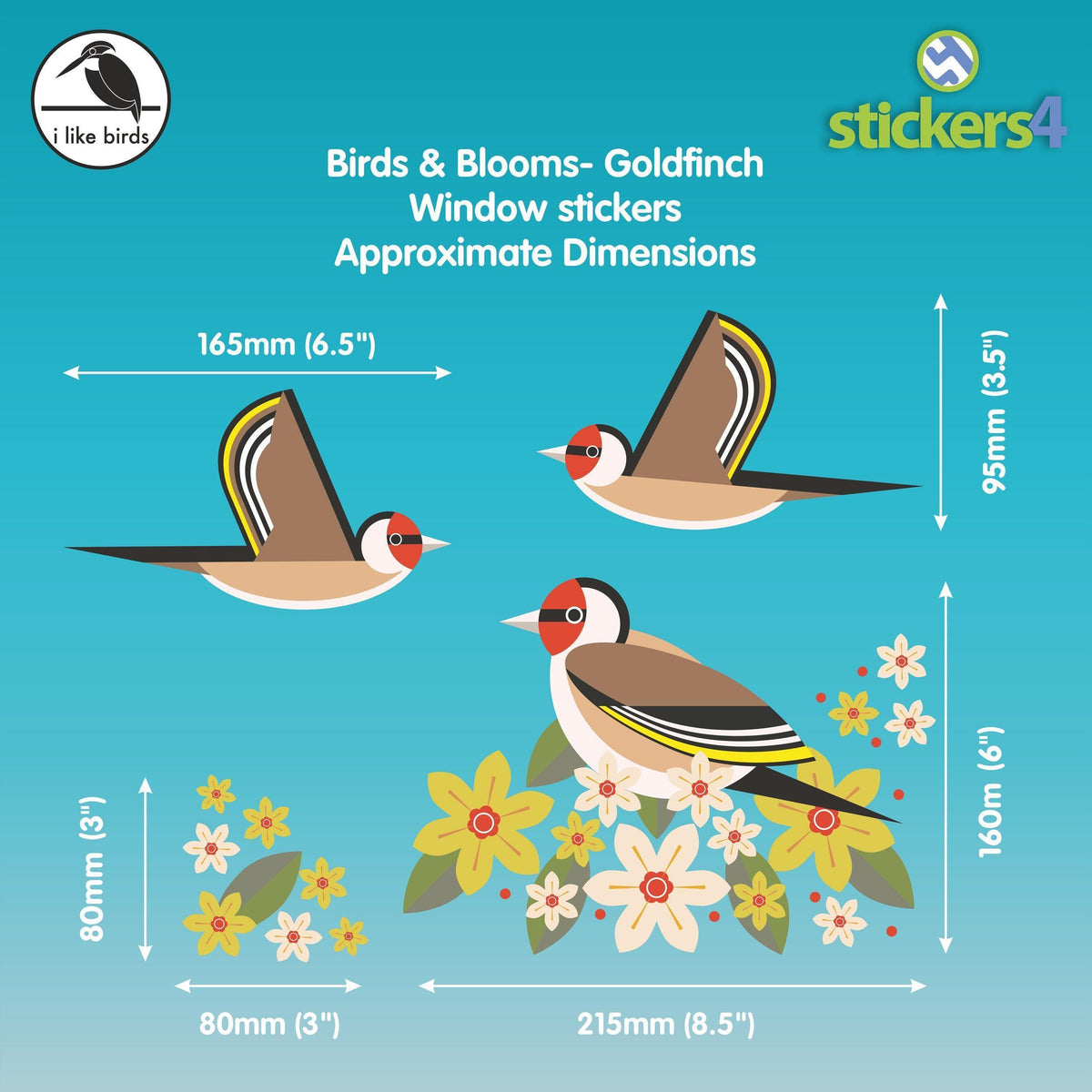 Birds &amp; Blooms - Goldfinch set of static cling window stickers Decorative Bird Strike Prevention