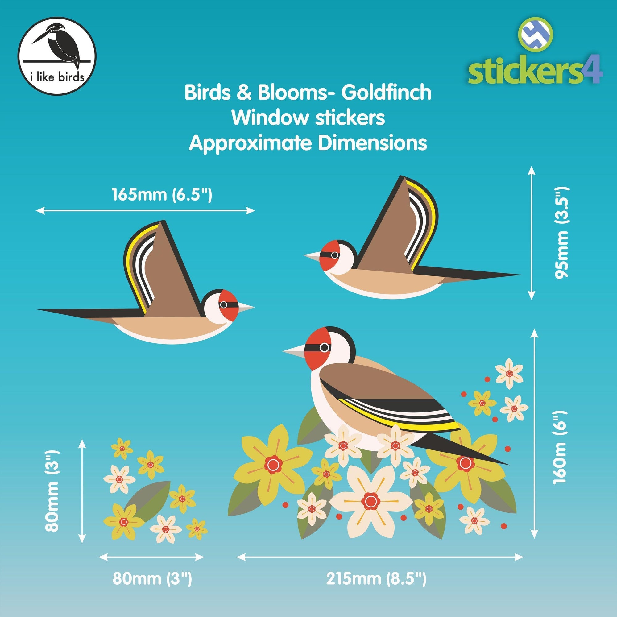 Birds & Blooms - Goldfinch set of static cling window stickers Decorative Bird Strike Prevention