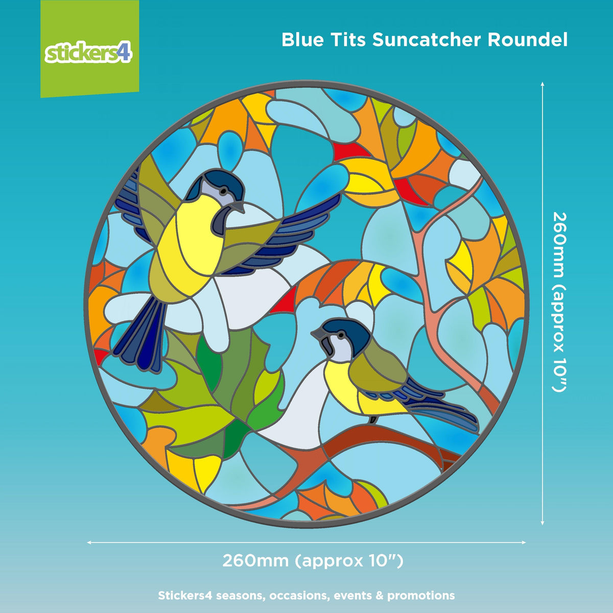 Blue Tits Suncatcher Roundel Window Cling Decorative Bird Strike Prevention
