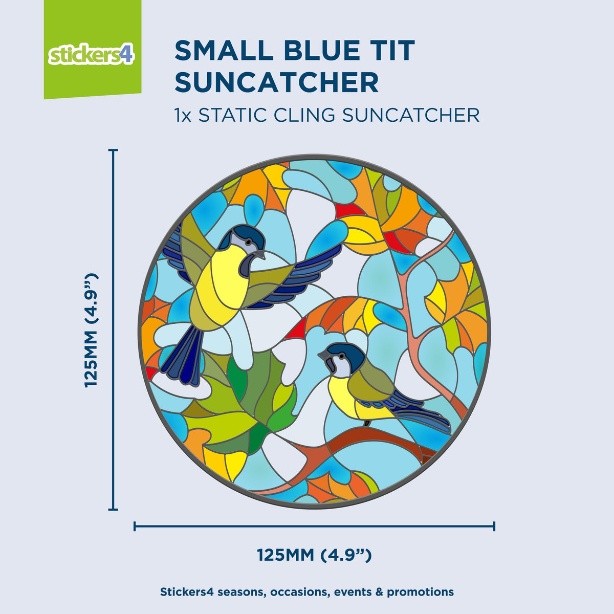 Blue Tits Suncatcher Roundel Window Cling Decorative Bird Strike Prevention