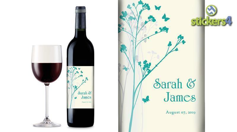 Branches &amp; Butterflies (Light) Custom Printed Wedding Wine Bottle Label Events