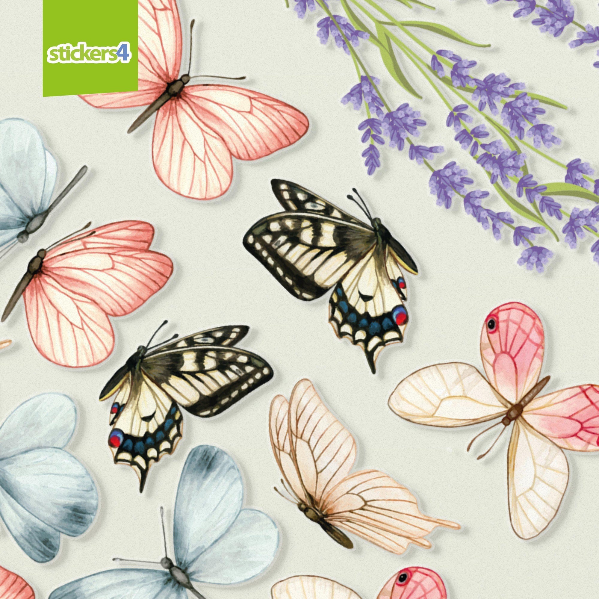 Butterfly & Lavender Laptop Stickers - 18x Removable Decals Laptop Sticker