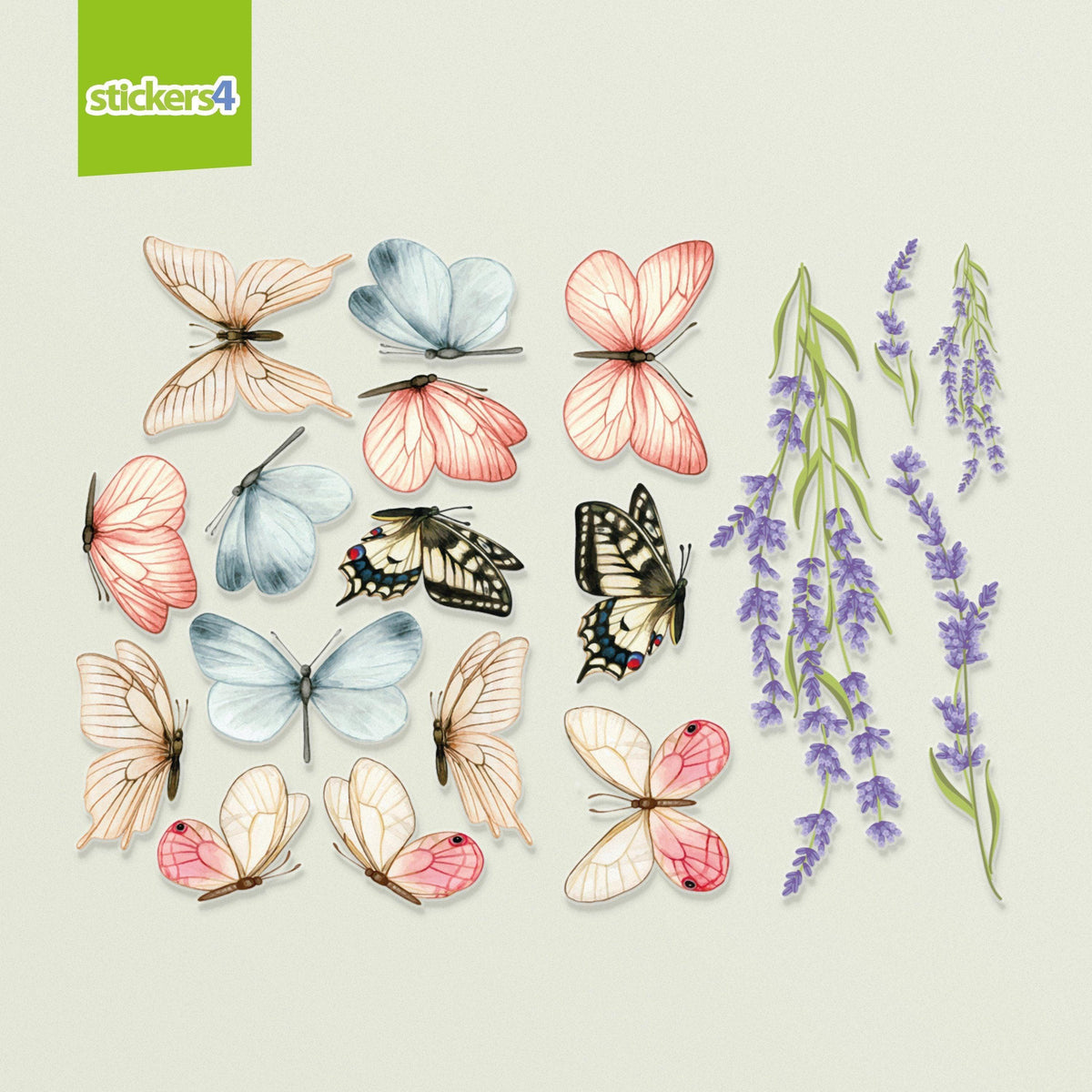 Butterfly &amp; Lavender Laptop Stickers - 18x Removable Decals Laptop Sticker