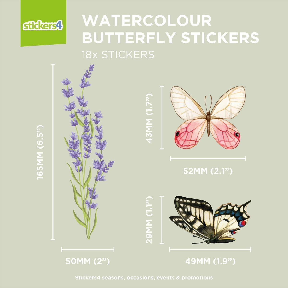 Butterfly &amp; Lavender Laptop Stickers - 18x Removable Decals Laptop Sticker