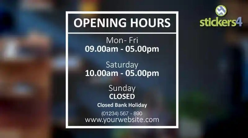Window Sticker Opening Store Custom Shop Opening Times Window Sticker Design #2