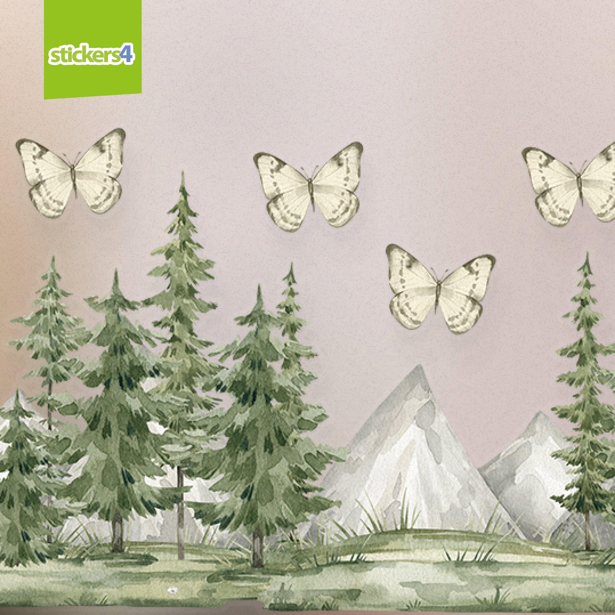 Forest Scene with Butterflies Border - Watercolour Style Window Sticker Seasonal Window Display