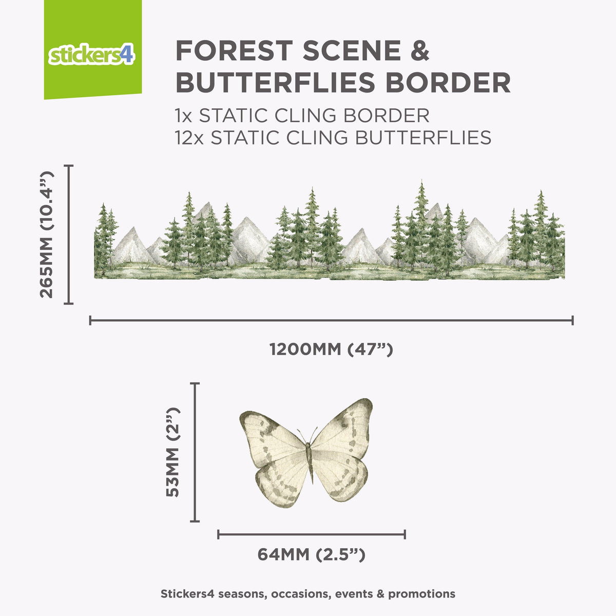 Forest Scene with Butterflies Border - Watercolour Style Window Sticker Seasonal Window Display