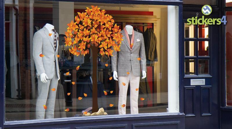 Large Full Colour Autumn Tree with Leaves Window Cling Autumn Window Display