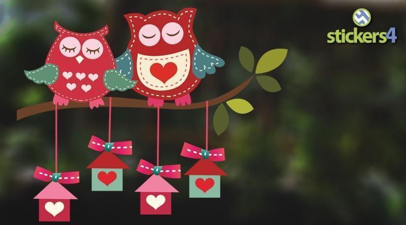 Love Owls on Branch (Left) Window Cling Valentine&#39;s Day Display
