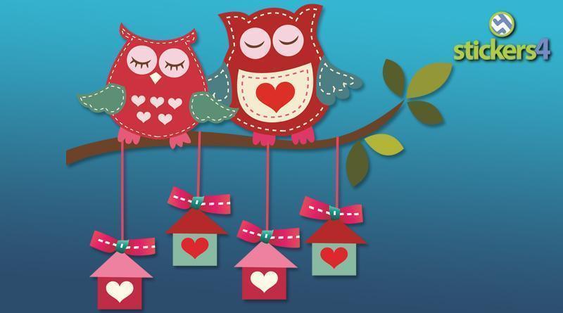 Love Owls on Branch (Left) Window Cling Valentine&#39;s Day Display