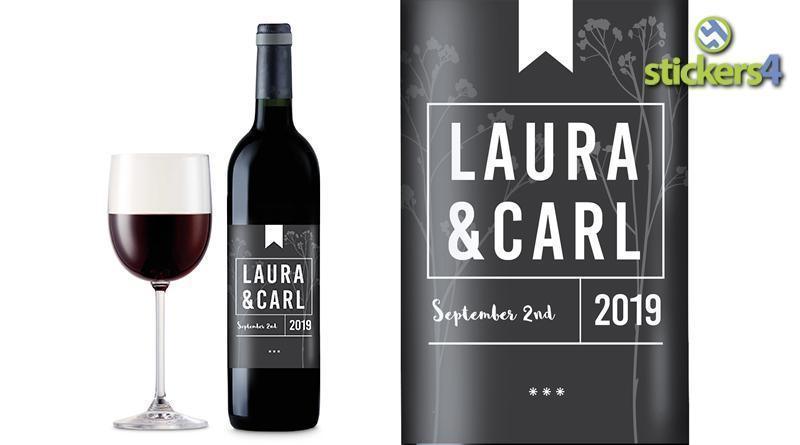 Modern Block (Dark) Custom Printed Wedding Wine Bottle Label Events