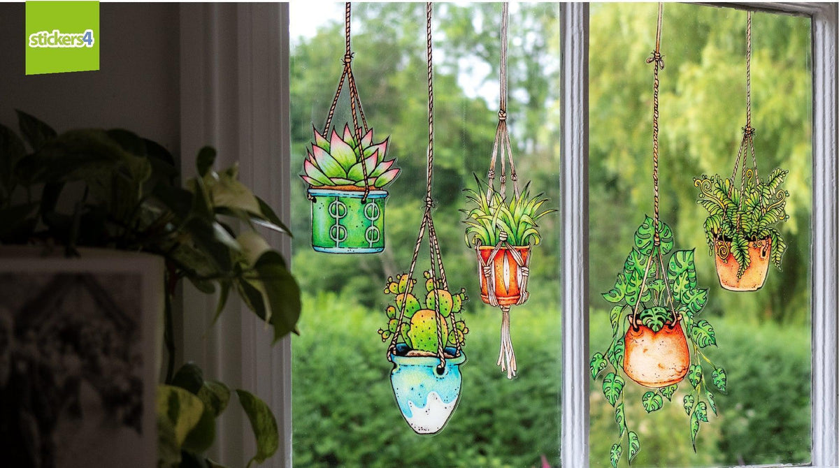 New Mk2 Version Set of 5 Illustrated Hanging Plant Stickers4 Window or Laptop Decorative Window Displays