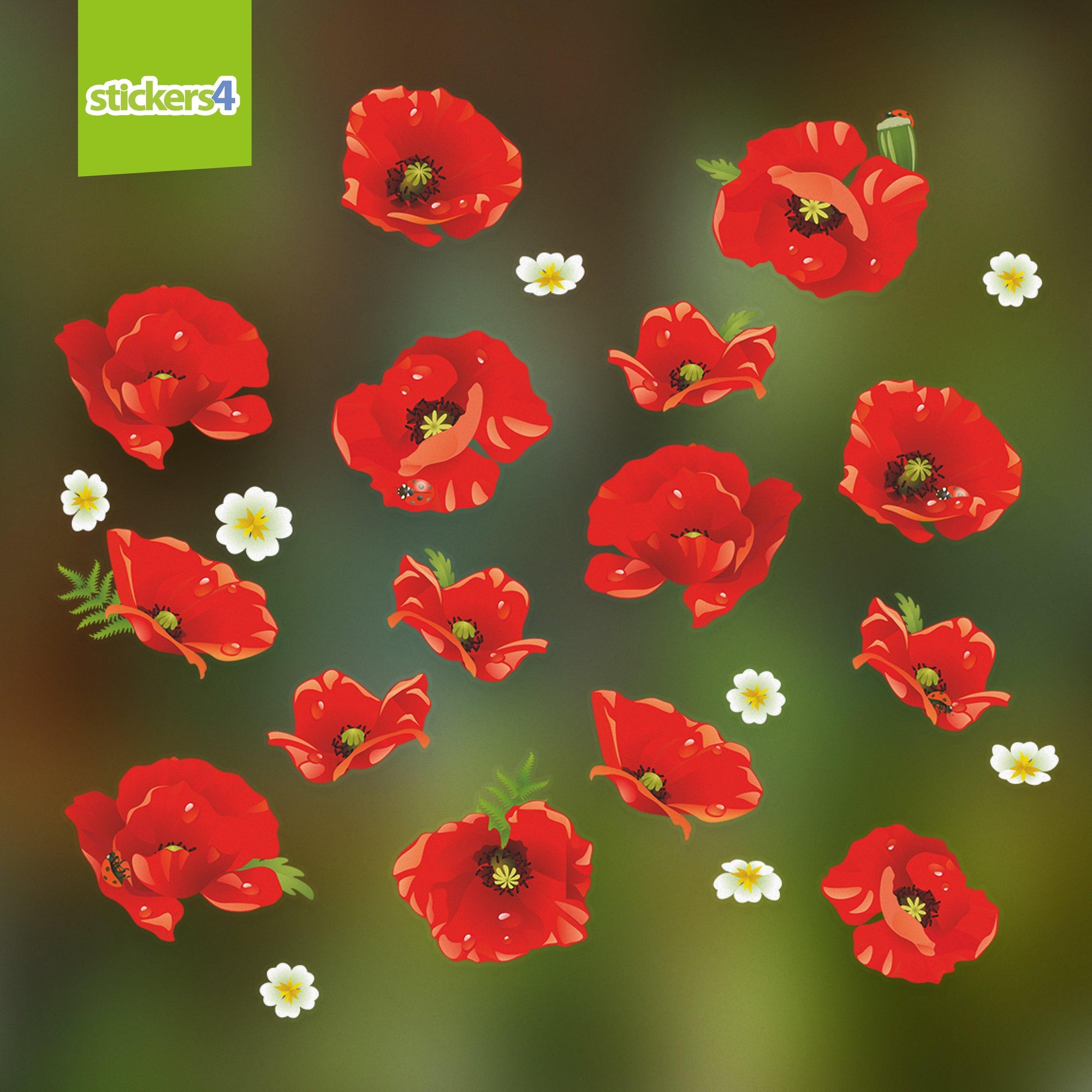Pack of Poppy Flower Window Clings - available in two sizes Remembrance Window Display