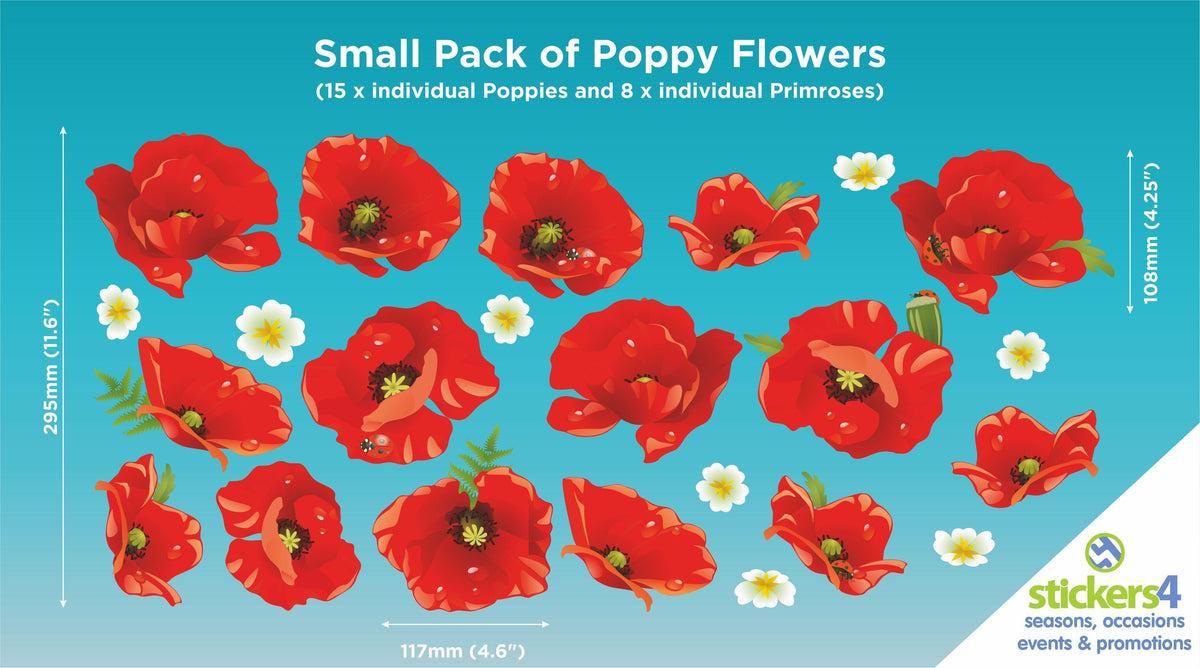 Pack of Poppy Flower Window Clings - available in two sizes Remembrance Window Display