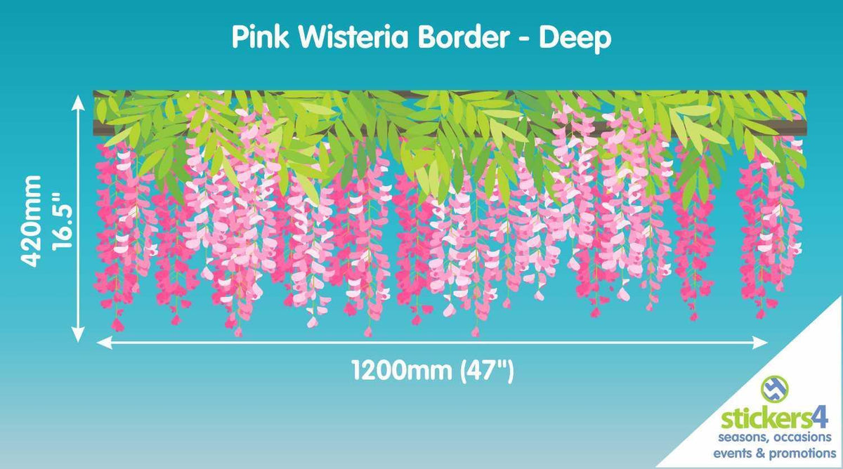 Pink Wisteria Border (Deep) Window Cling Sticker Seasonal Window Display