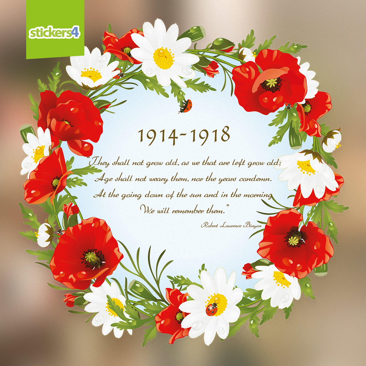 Poppy and Daisy Remembrance Wreath Window Sticker Remembrance Window Display