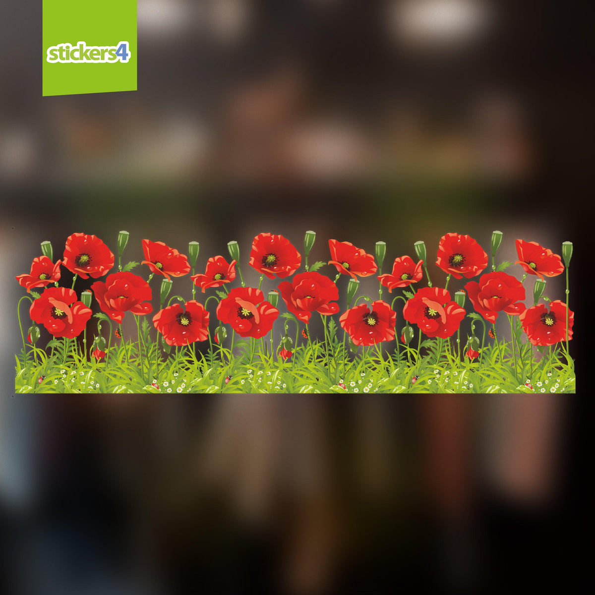 Poppy Border Window Cling Sticker for Shop Window Display Remembrance Window Display