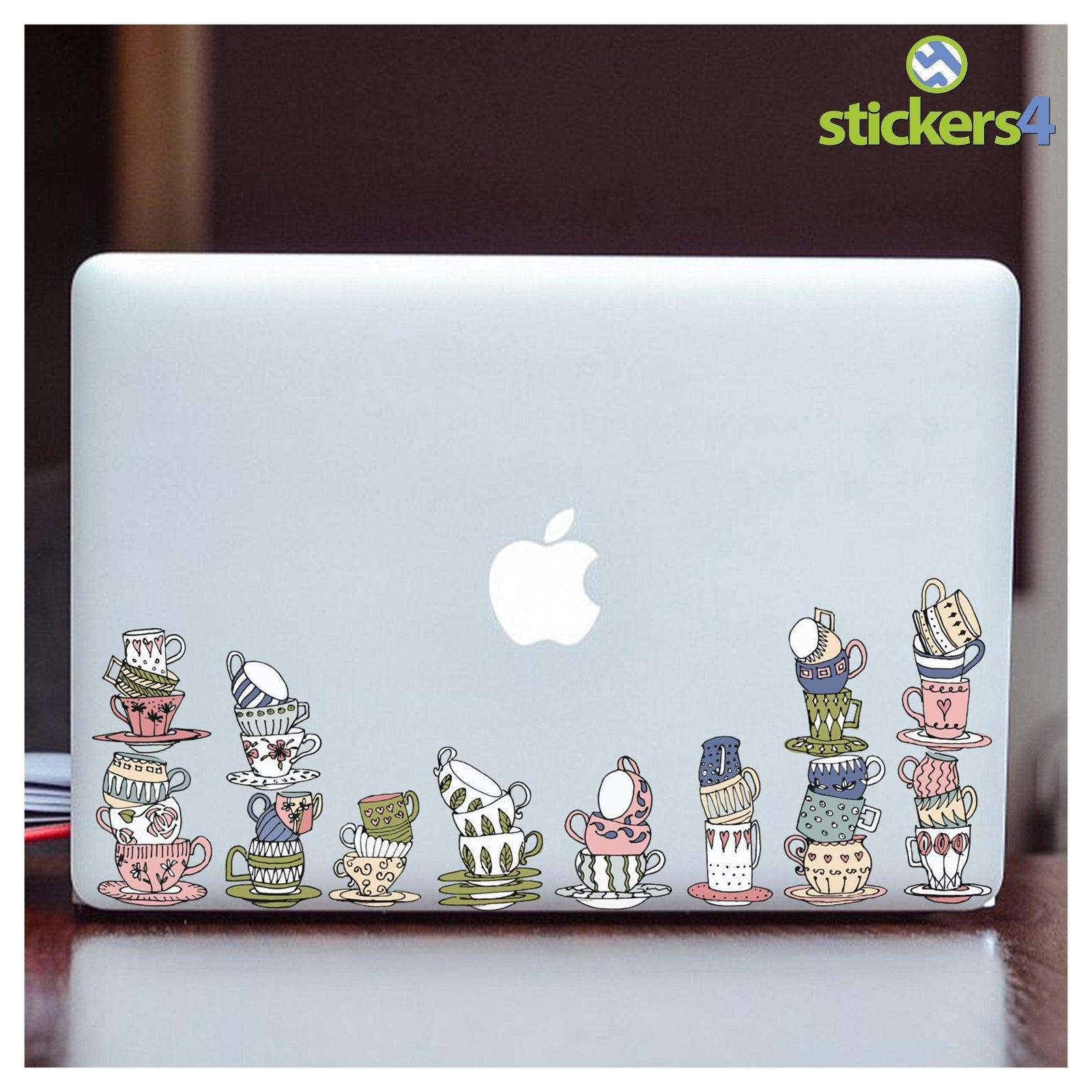 Set of 12 Tea Cup & Saucer Laptop Stickers Laptop Sticker