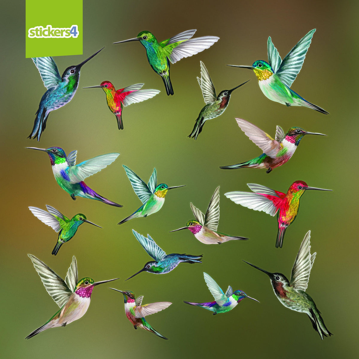 Set of 16 Mixed Size Humming Bird Window Stickers Decorative Bird Strike Prevention